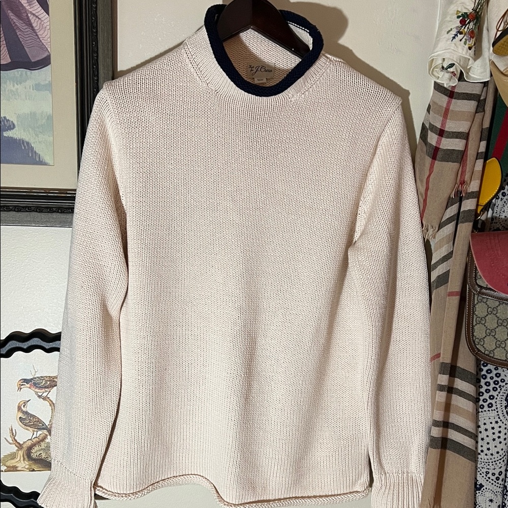 J. Crew Cream Signature Rollneck Sweater with Navy Trim from the Vintage line